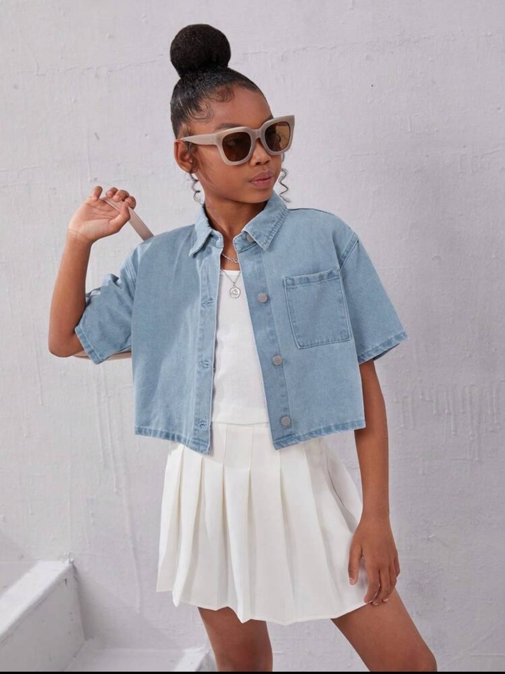 Light Blue Cropped Denim Jacket